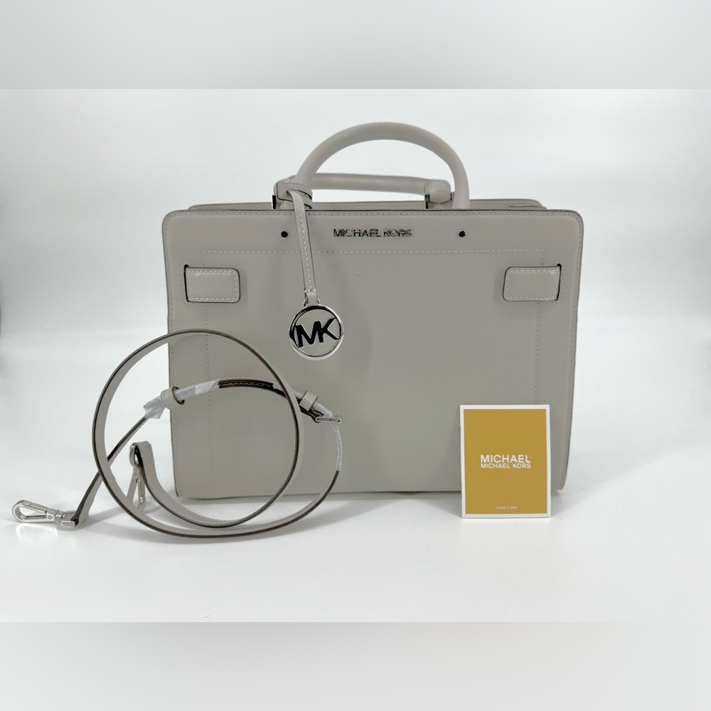 NWT Michael Kors Saffiano Leather Satchel - Light Gray with Silver Hardware - Picture 3 of 6